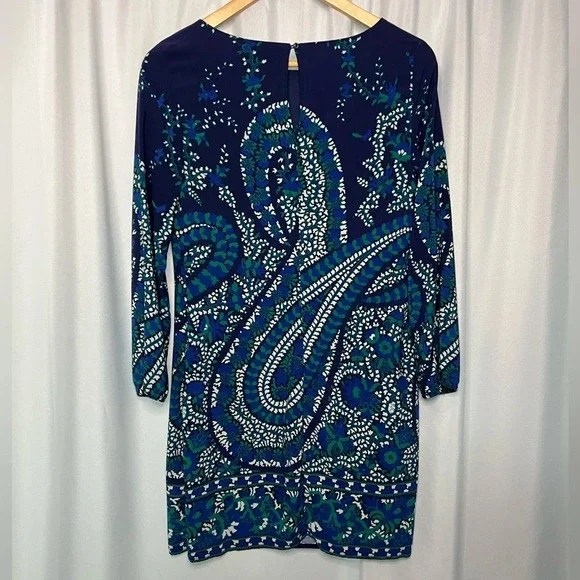 Old Navy Long Sleeved Shift Dress With Keyhole Back in Blue Paisley - size Small - Picture 3 of 9